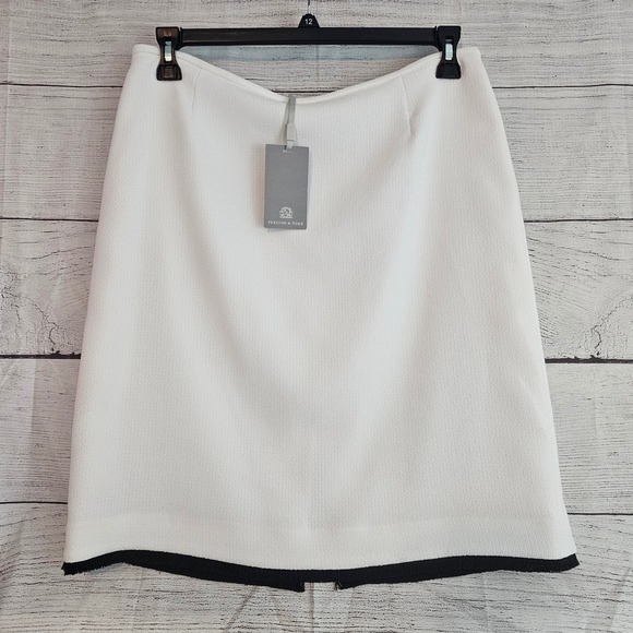 Preston & York Dresses & Skirts - Preston & York 16 Nautical Glam Suzanne Tweed Knee Skirt White Black Hem 1076